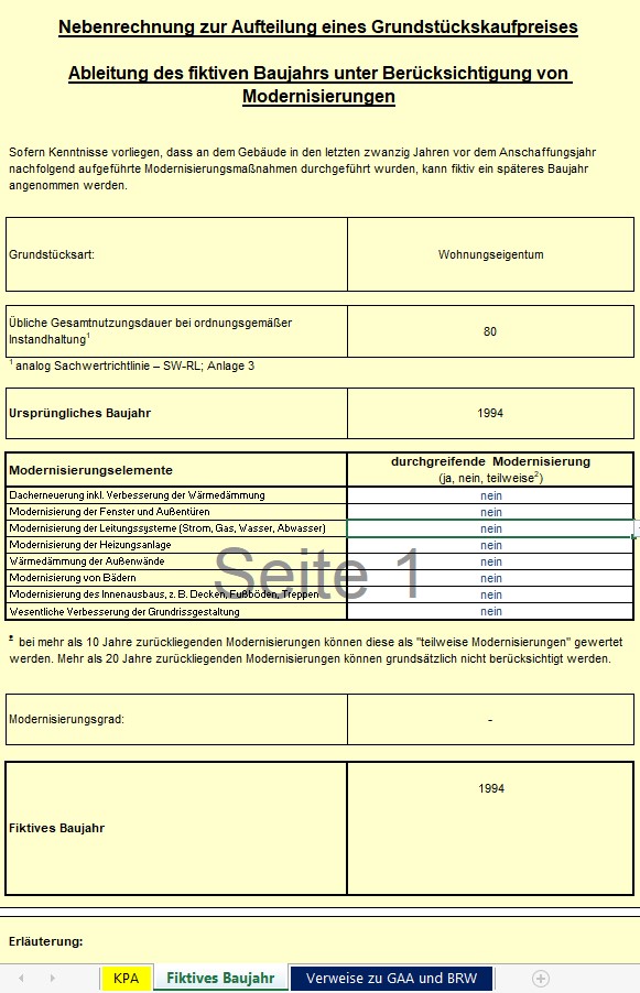 Abschreibung von Immobilien - Erhöhung Immobileinwert durch frühere Modernisierungen